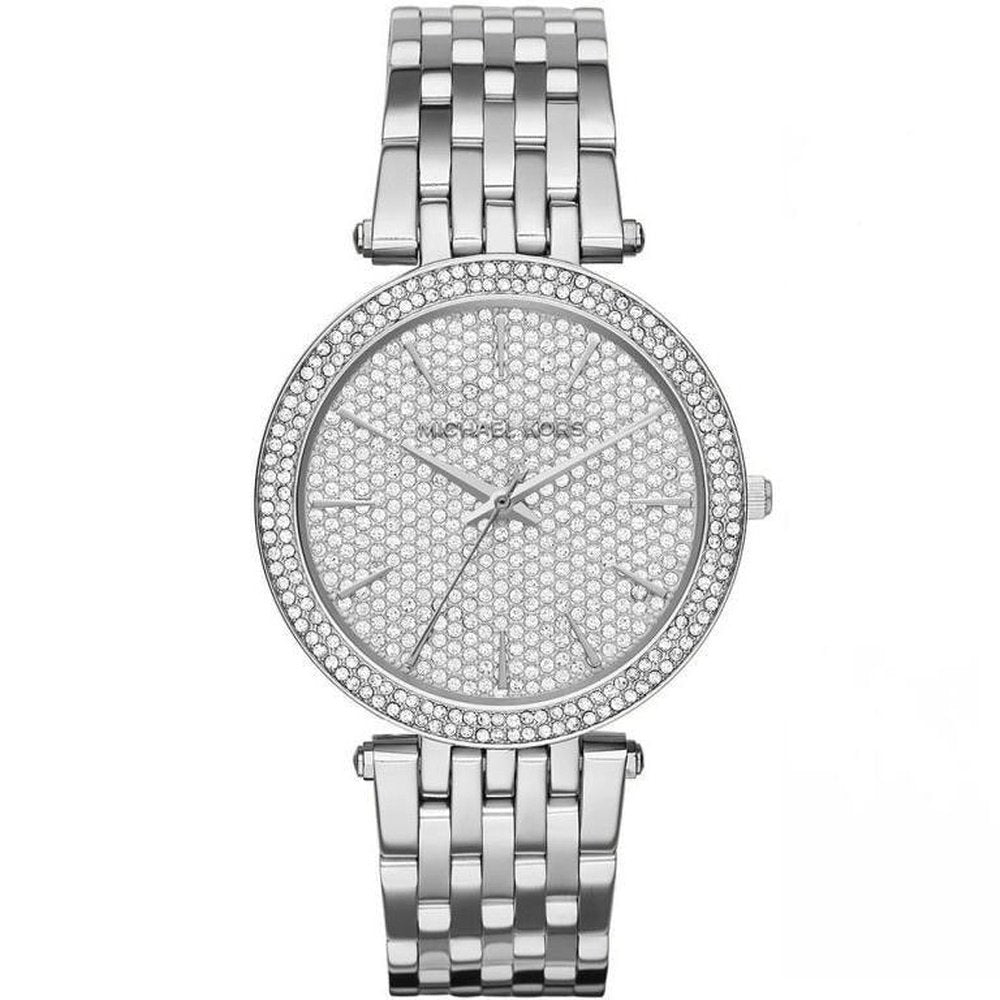 Funkelnde Kristall-Pave Silber Uhr