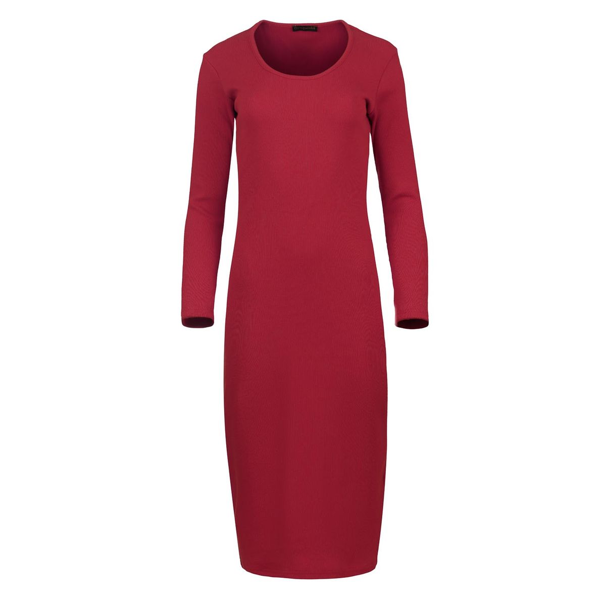 Geripptes Strick-Midikleid mit langen Ärmeln