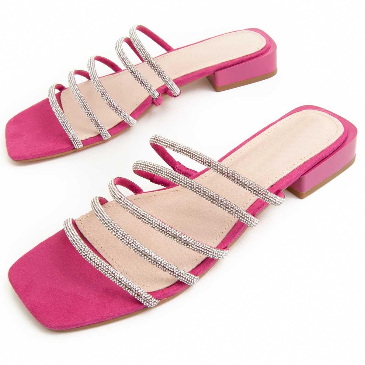 Fuchsia Riemchen Sandale mit quadratischer Spitze