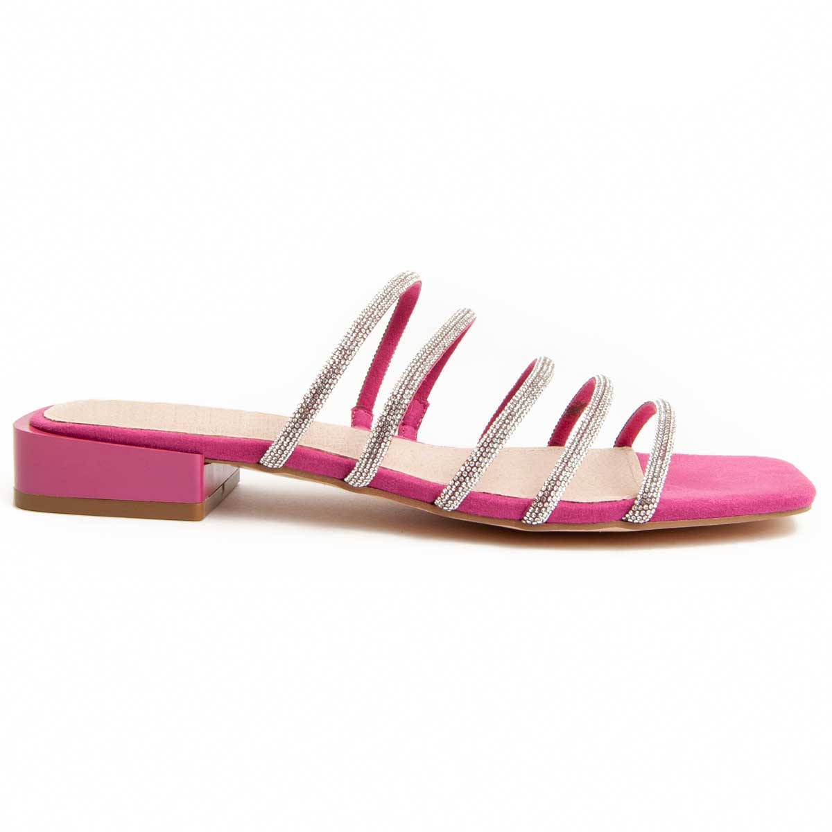 Riemchen-Sandalen mit Strass und Karree-Spitze