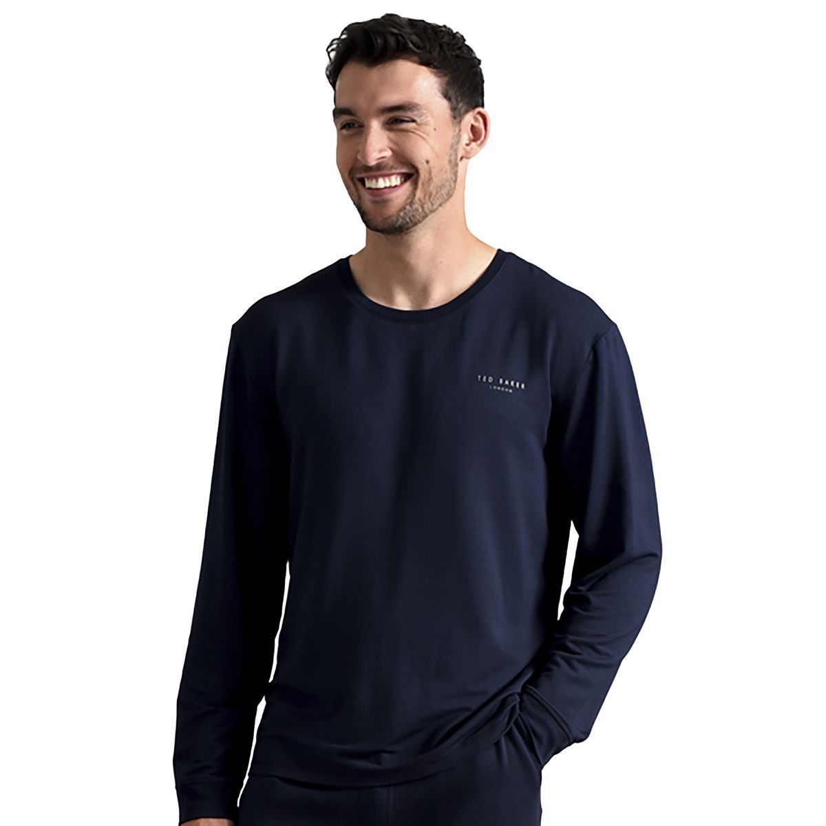 Ted Baker Langarm-Pyjama-Top | Atmungsaktives lässiges Herren-Langarm-T-Shirt - Navy