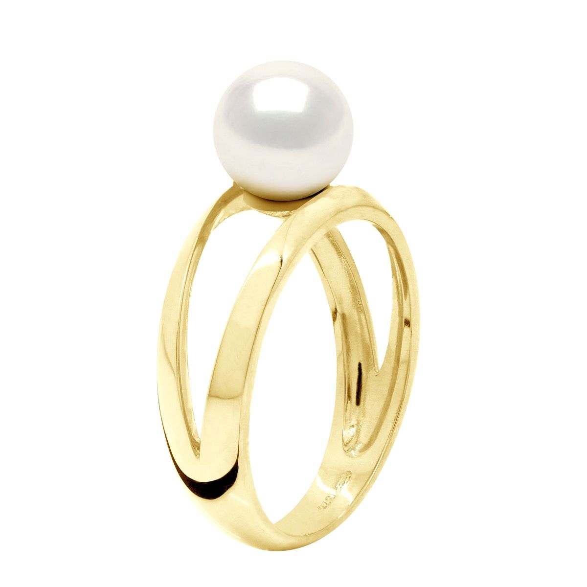 Goldring mit Perle und Doppelschiene