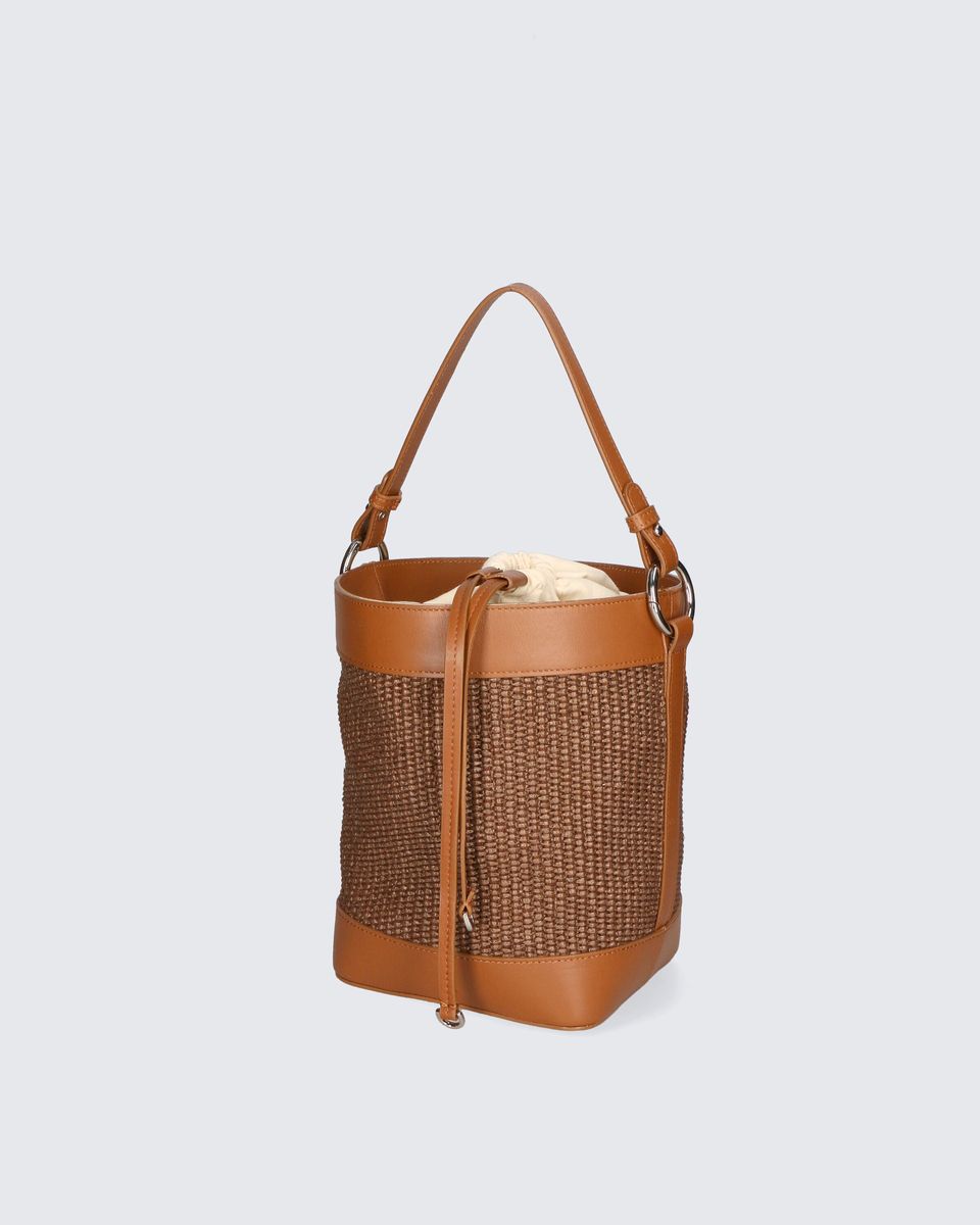 Gewebte Beuteltasche mit Lederdetails