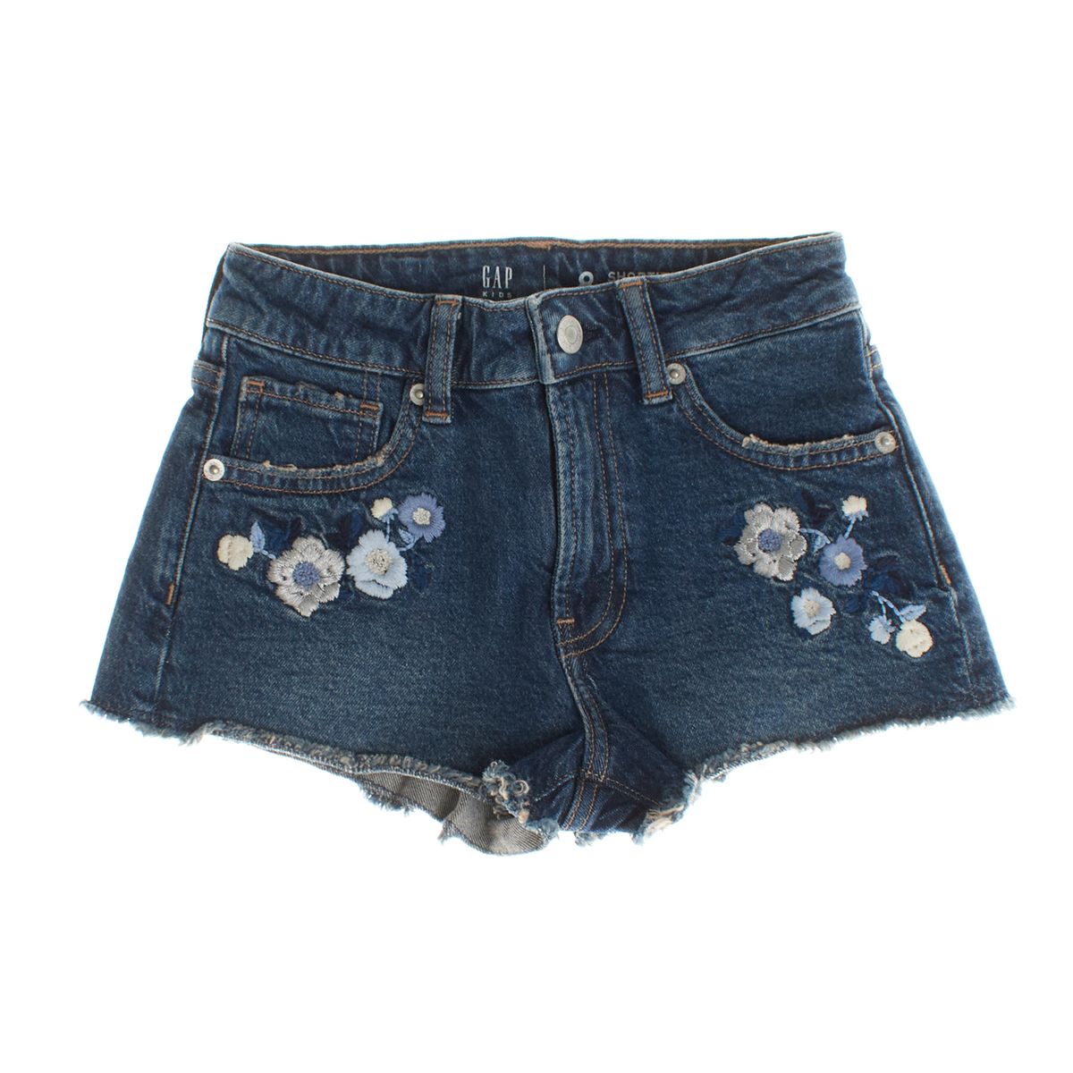 Hoch sitzende Jeansshorts mit Stickerei