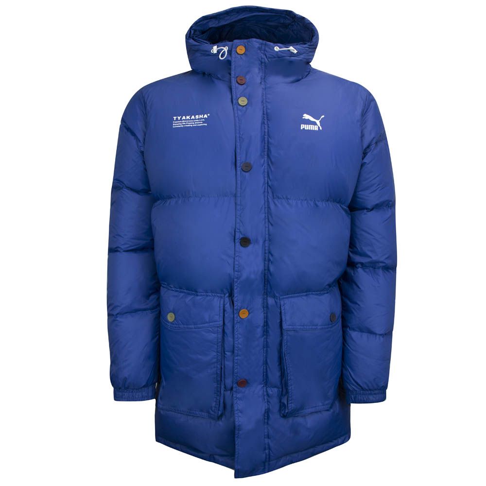 Blauer, gefütterter Longline Parka mit Kapuze