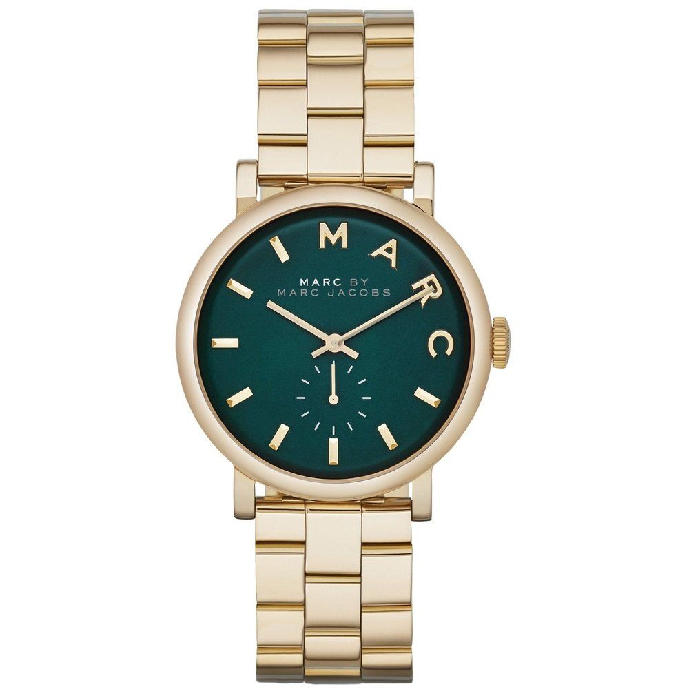 Elegante goldfarbene Uhr mit grünem Zifferblatt