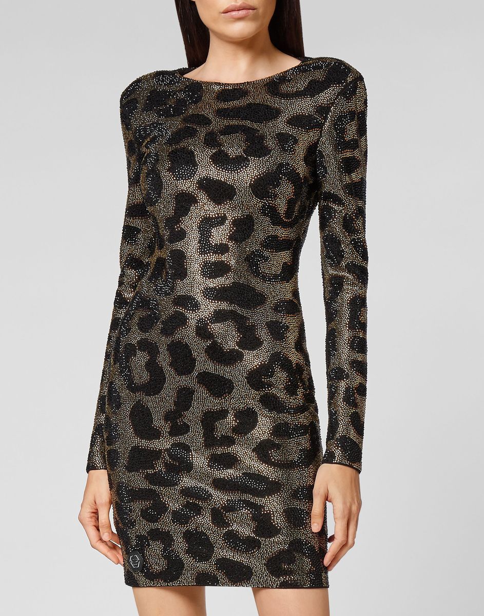 Mini-Kleid mit Leopardenmuster und langen Ärmeln