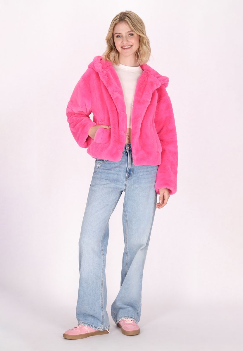 Flauschige Kapuzenjacke aus Kunstfell