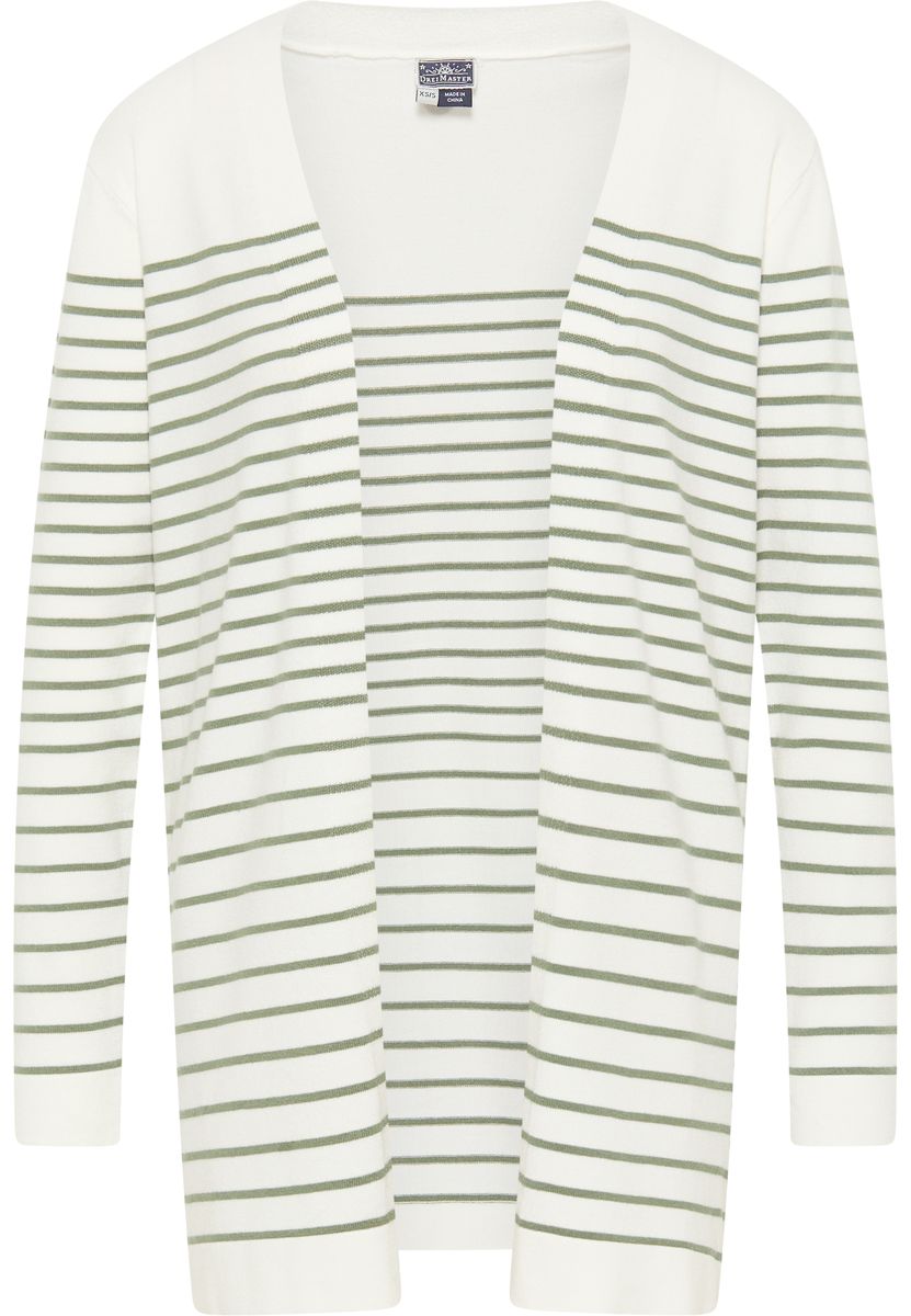 Gestreifte, lange, offene Strickjacke