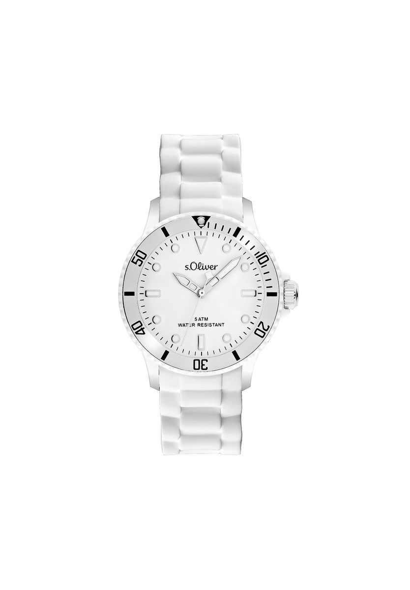 Weiße sportliche Damenuhr mit Silikonarmband