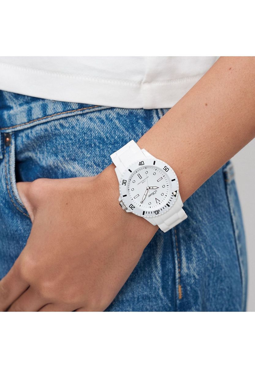 Weiße sportliche Damenuhr mit Silikonarmband