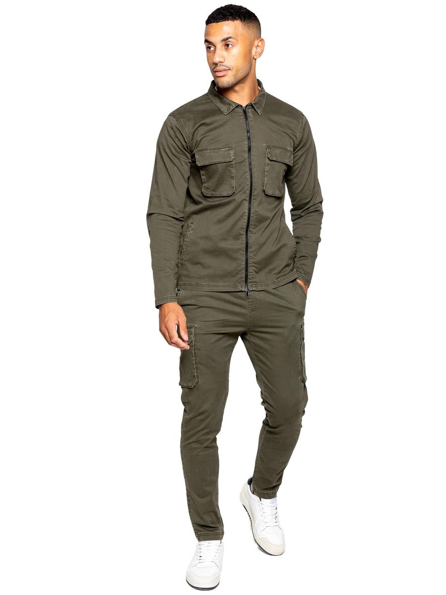 Cargo-Obershirt mit Reißverschluss und Hosen-Set