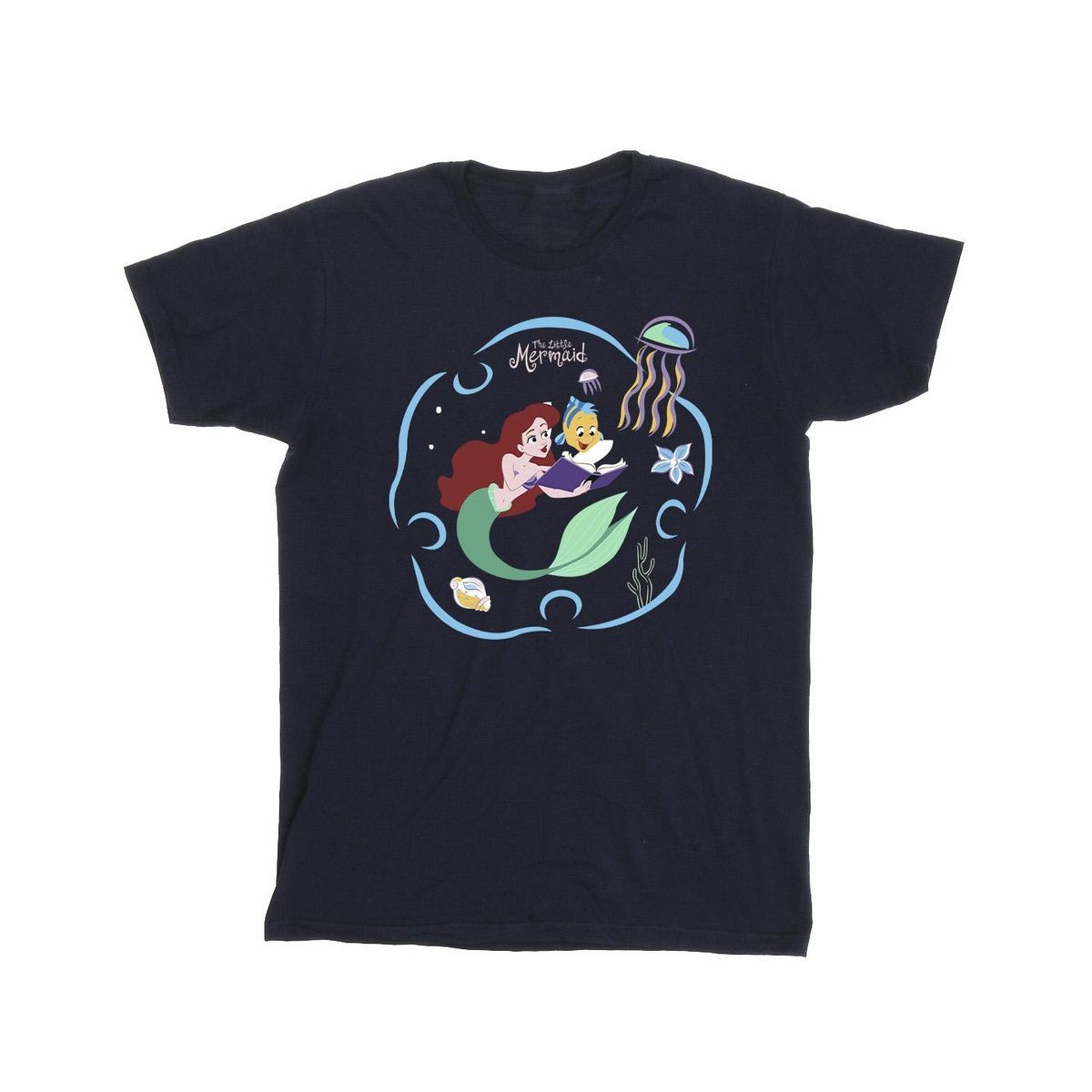 Disney - "The Little Mermaid Reading A Book" T-Shirt für Herren (Marineblau)