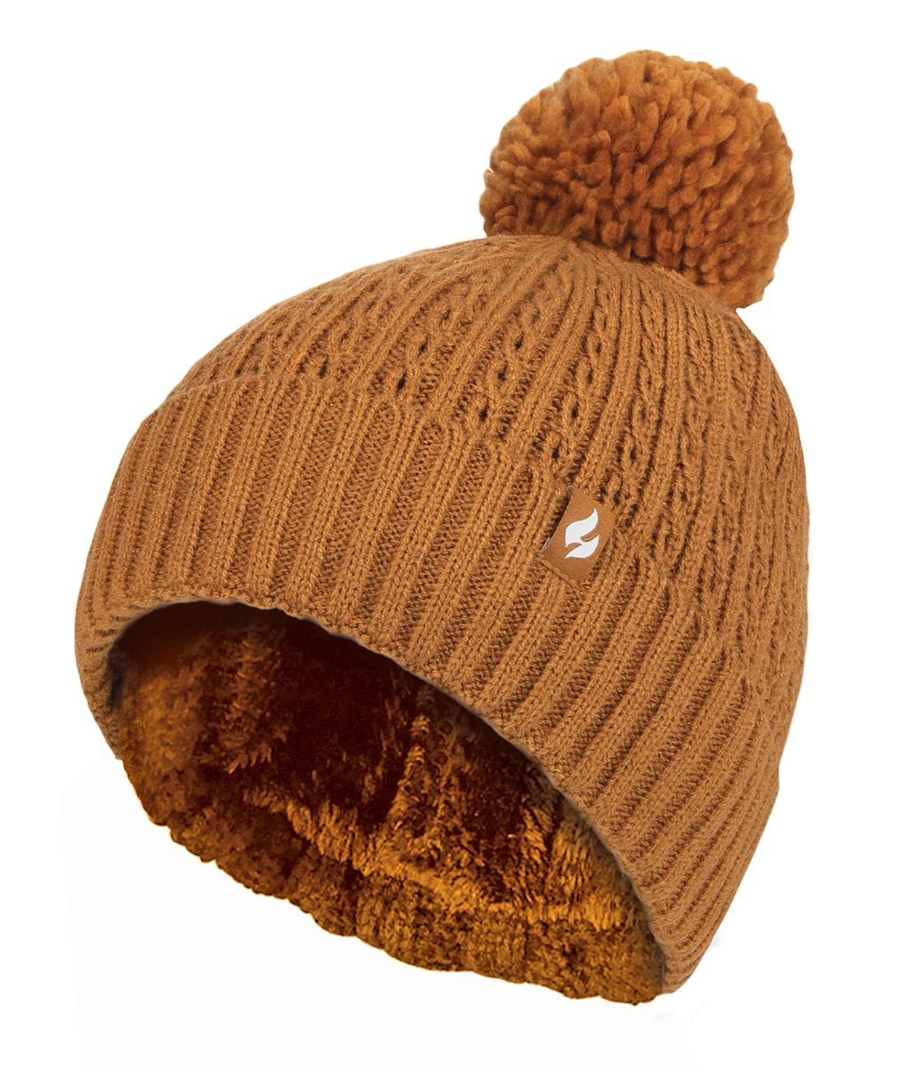 Gerippte Strickmütze mit Bommel