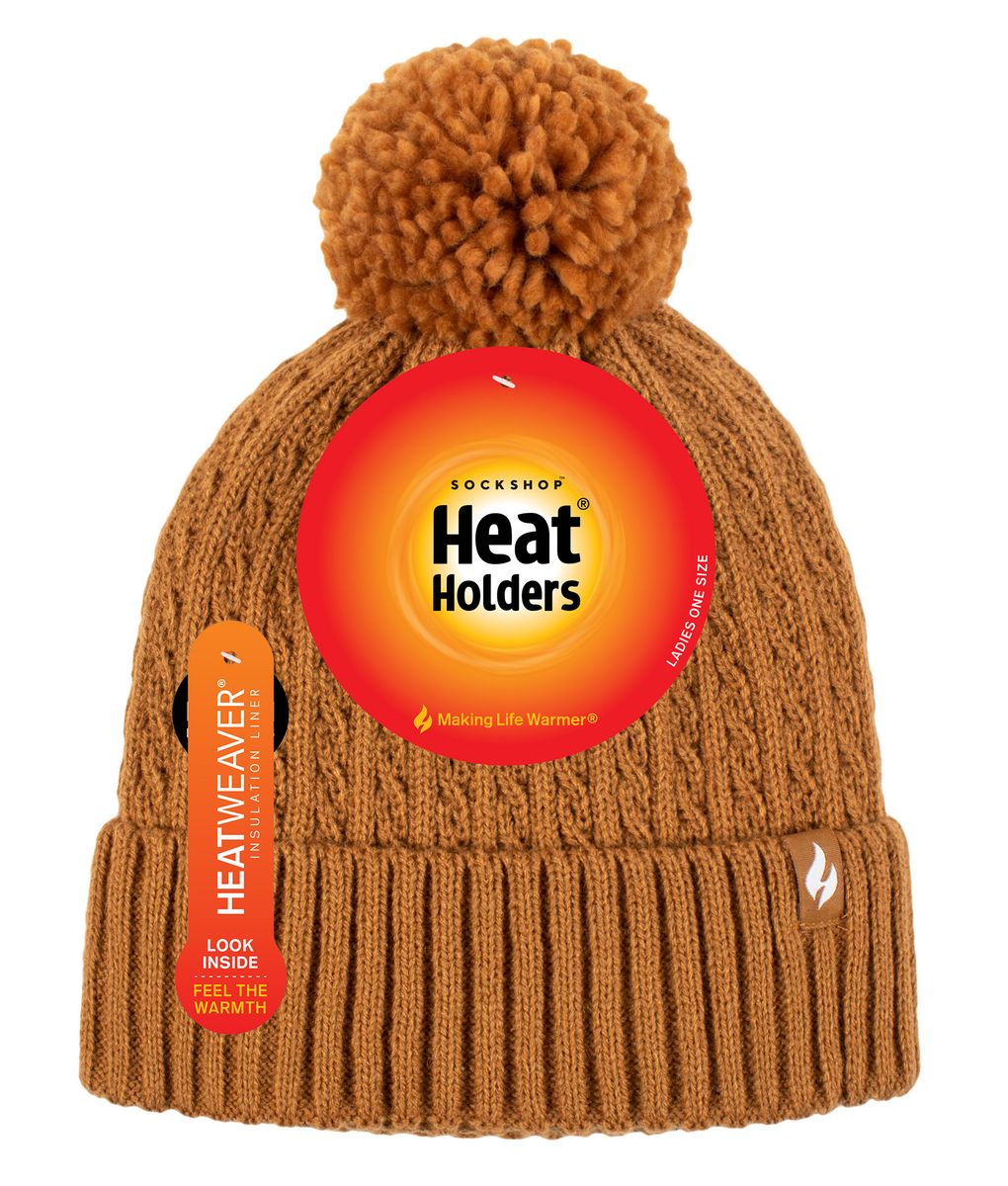 Thermische Zopfstrickmütze mit Bommel
