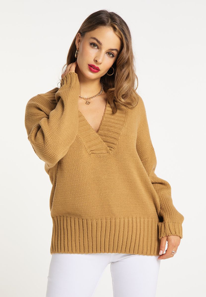 Oversize-Strickpullover mit V-Ausschnitt