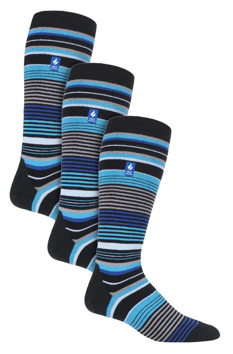 3 Paar Multipack Ultra Lite Herren Skisocken | Wärmehalter | Funky Patterned Striped Knee High Socks - Black Stripe