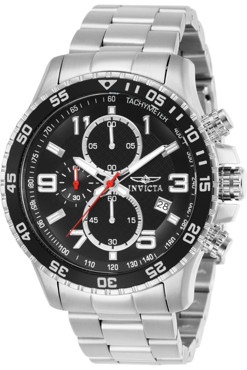 Chronograph-Uhr mit schwarzem Zifferblatt aus Edelstahl