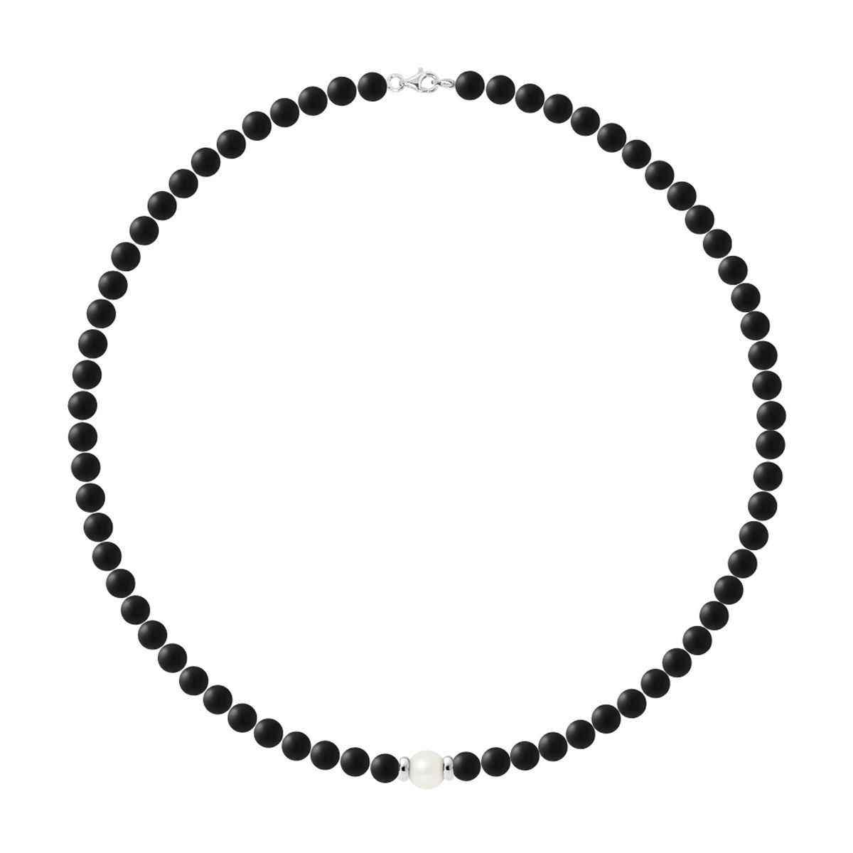 Schwarze Achat- und Perlenhalskette
