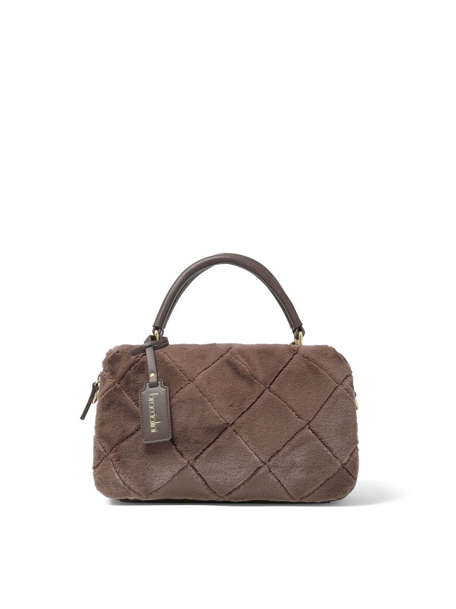 Diamantgesteppte Satcheltasche aus Kunstfell