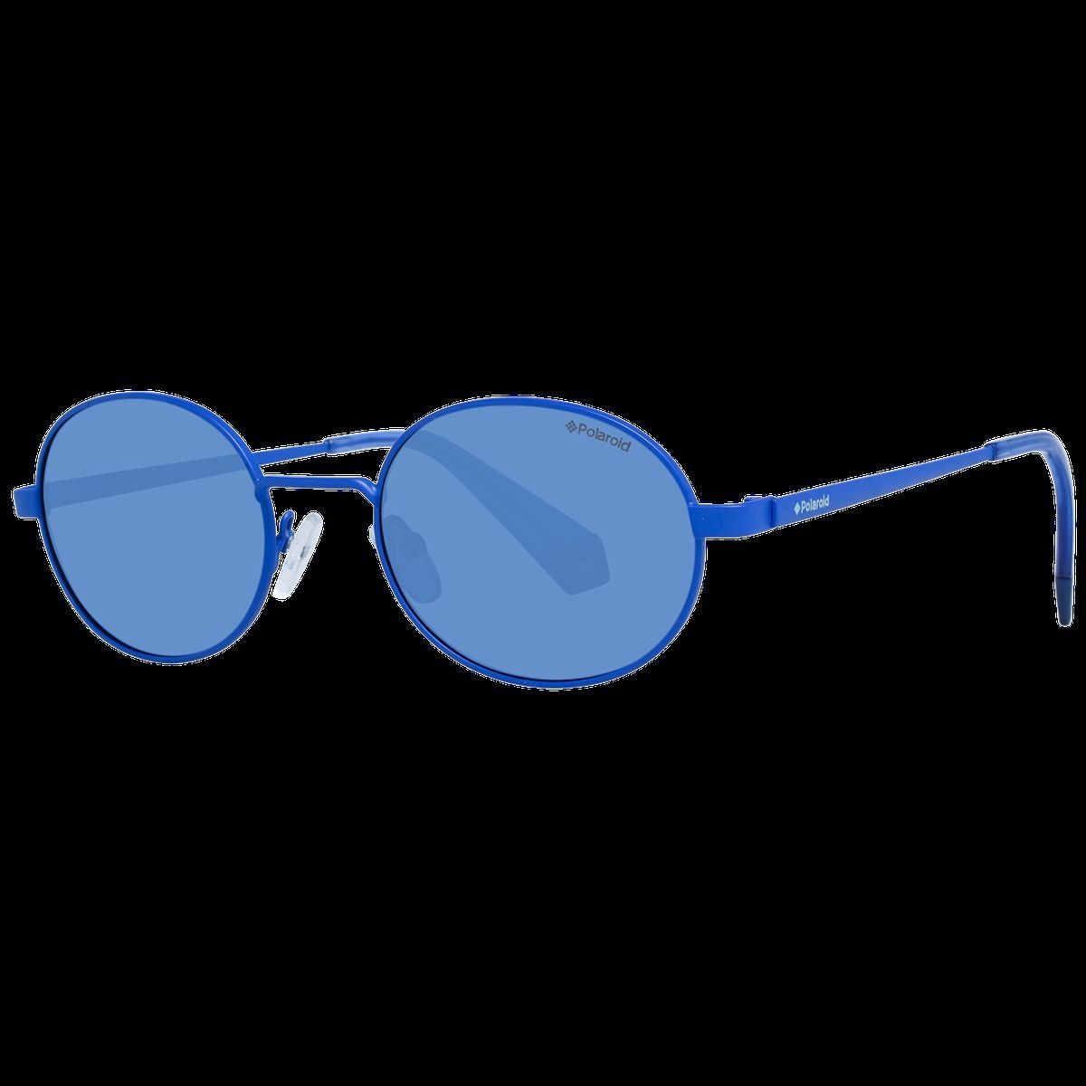 Runde Sonnenbrille mit blauem Metallrahmen