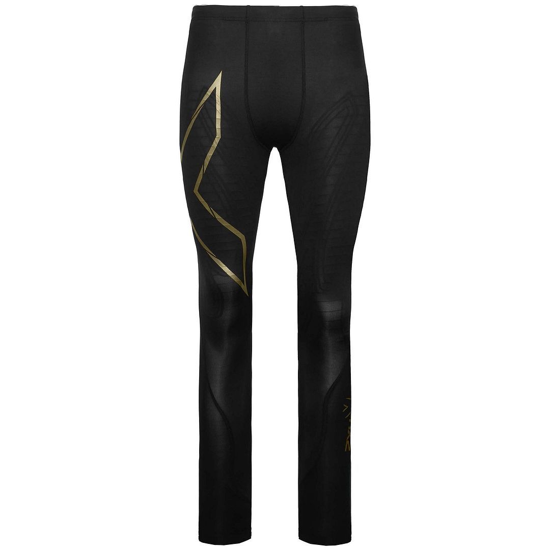 Schwarze und goldene Kompressions-Lauf-Tights