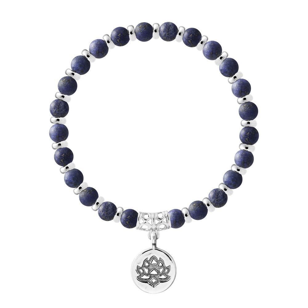 Blaues Chrysokoll-Edelsteinarmband mit Lotus-Charm