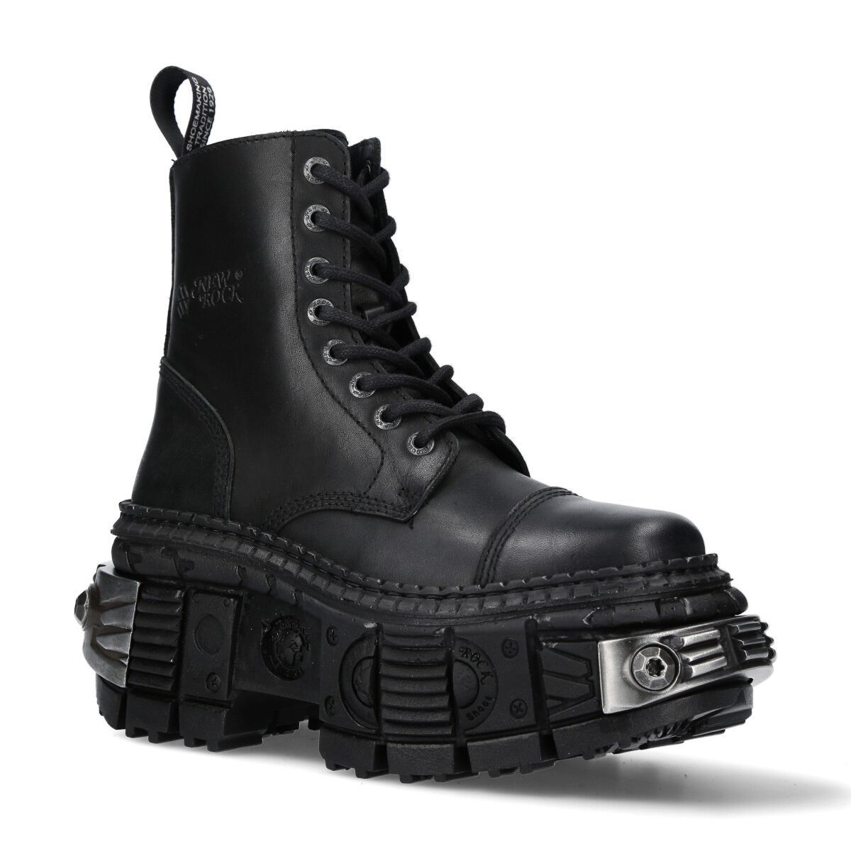 Schwarze Lederstiefeletten mit Plateau