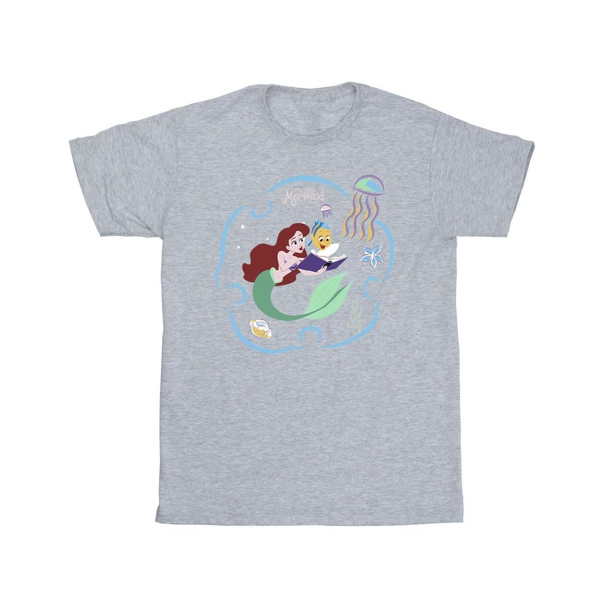 Disney - "The Little Mermaid Reading A Book" T-Shirt für Herren (Grau)