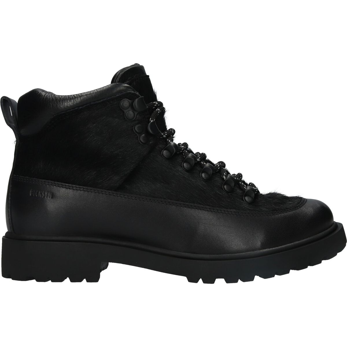 Schwarze Leder- und Fell-Stiefeletten