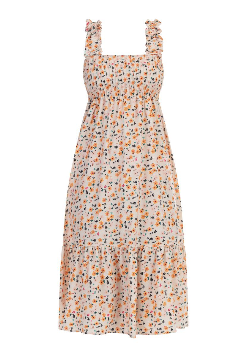 Mymo Midikleid Damen Creme Mehrfarbig