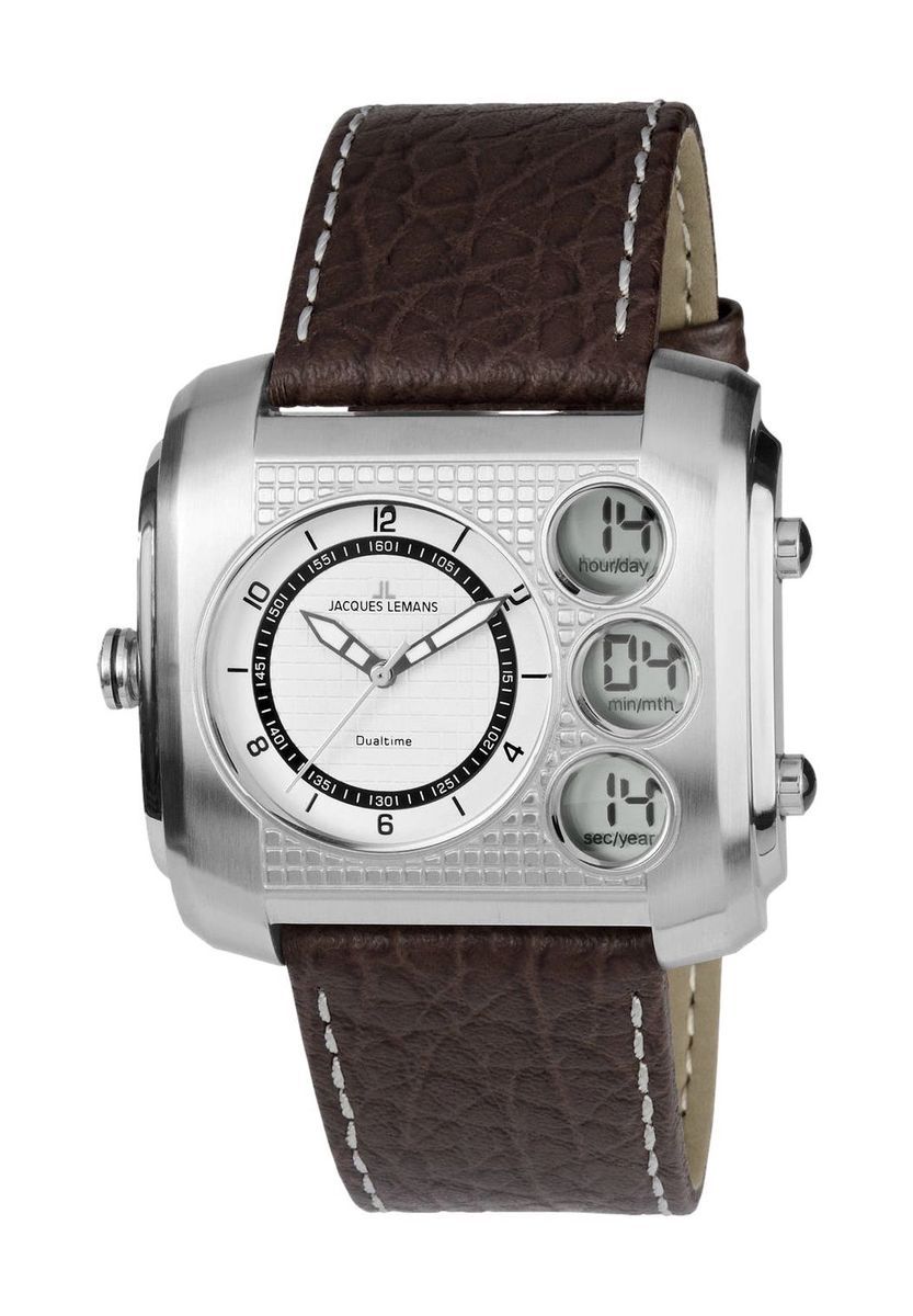 Dual Time braune Lederuhr