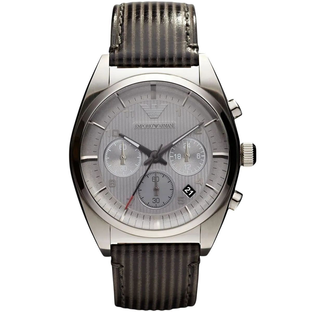 Silberne Chronograph Uhr mit Lederarmband