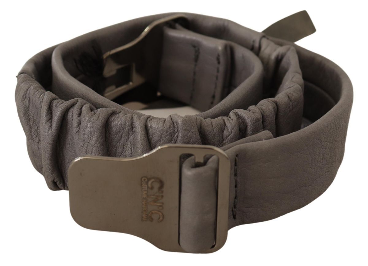 Costume National Damen Grauer Leder Gürtel mit Silberner Schnalle