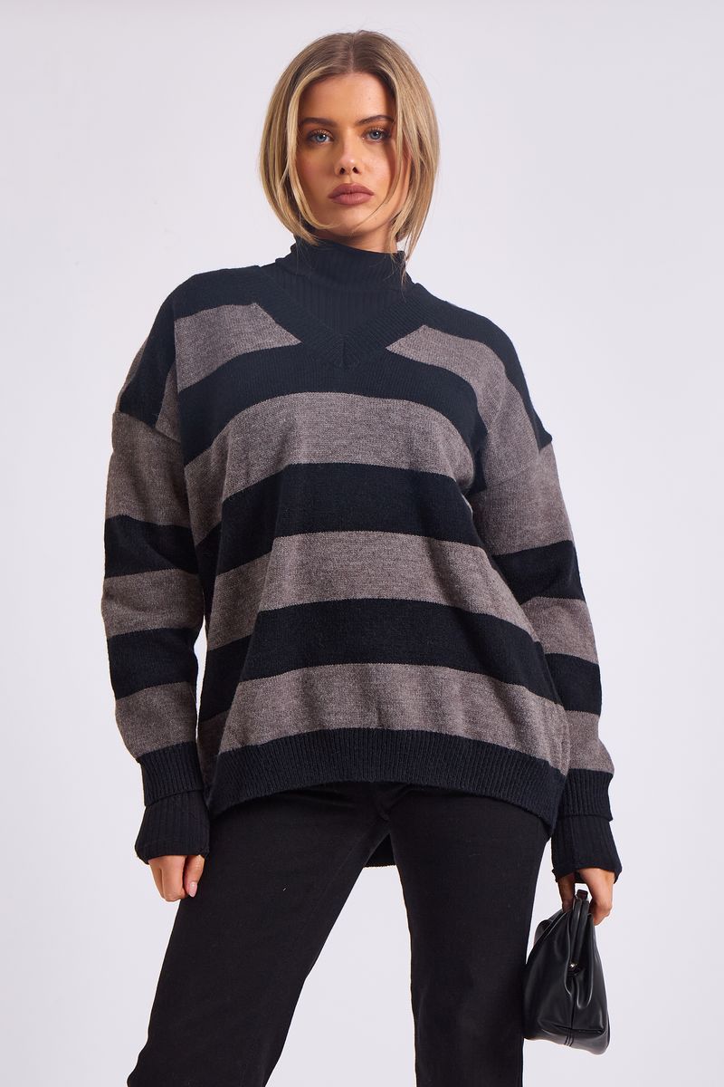 Übergroßer gestreifter Rollkragenpullover