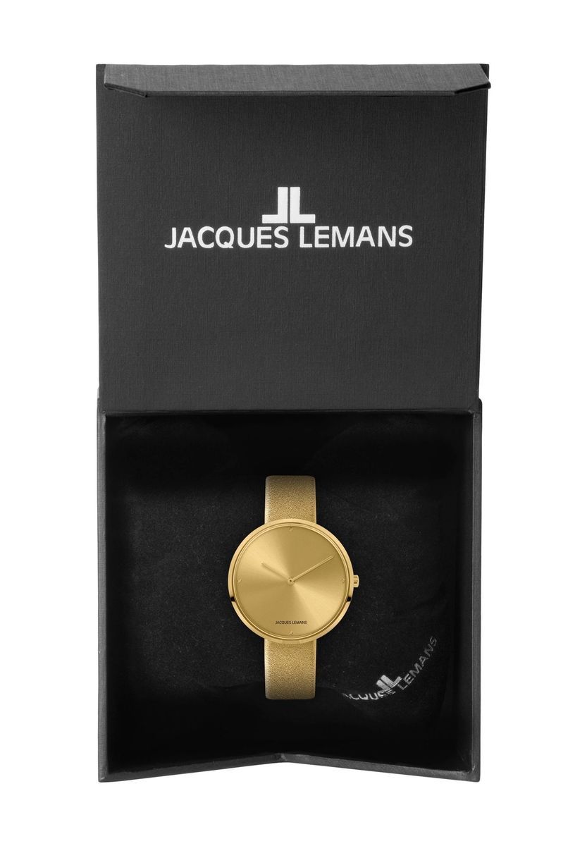 Goldene, minimalistische Uhr mit Lederarmband