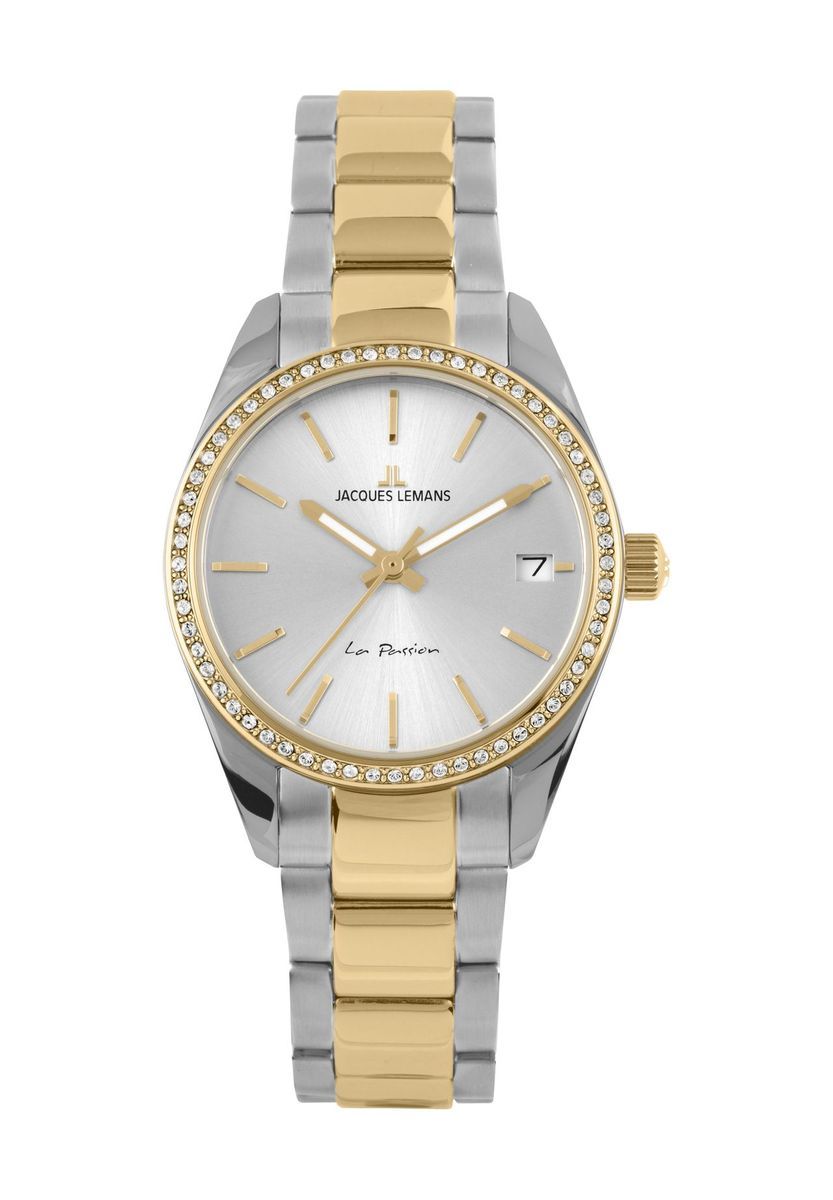 Bicolor Damenuhr mit Kristallbesatz