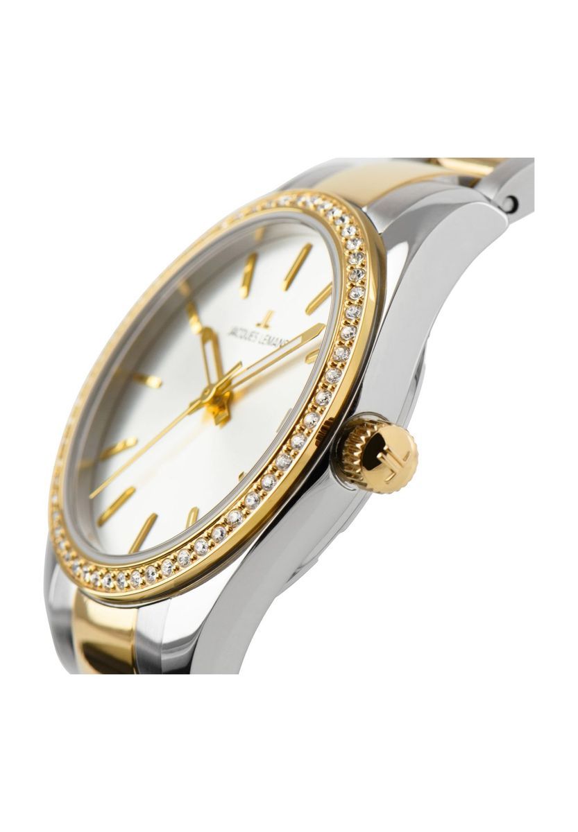 Bicolor Damenuhr mit Kristallbesatz