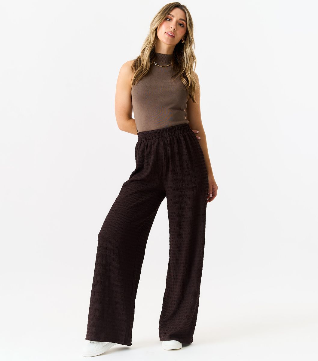 Texturierte Loungehose mit weitem Bein