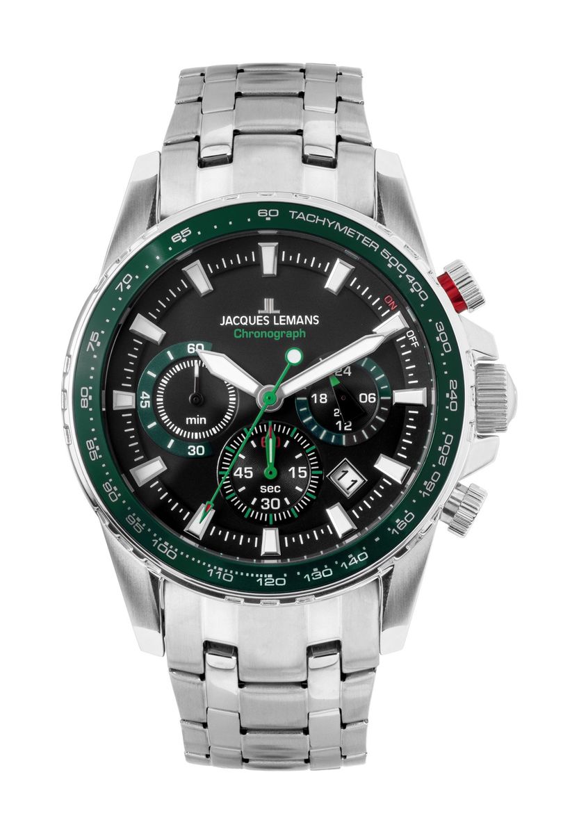 Edelstahl-Chronograph mit grüner Lünette