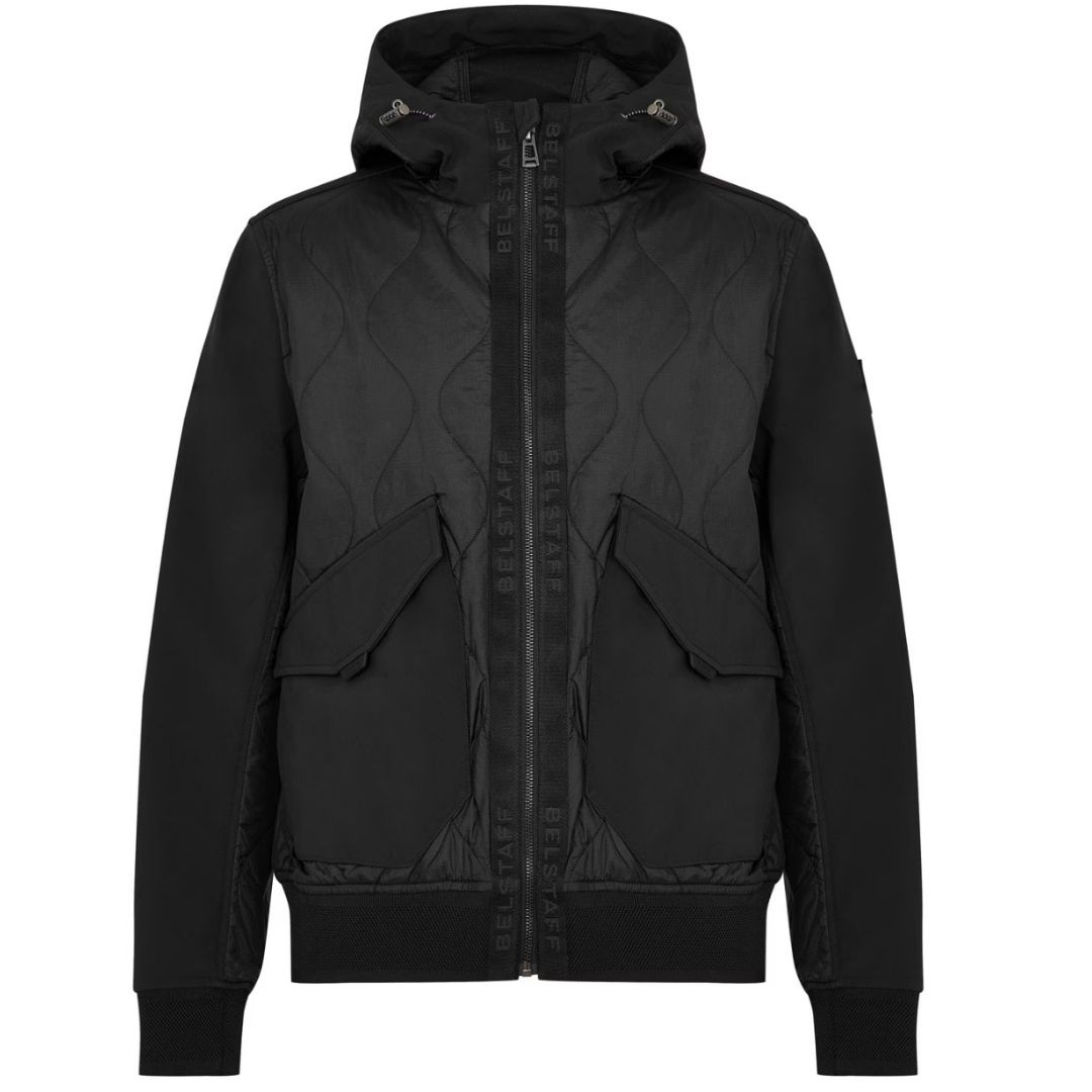 Schwarze gesteppte Jacke mit Kapuze