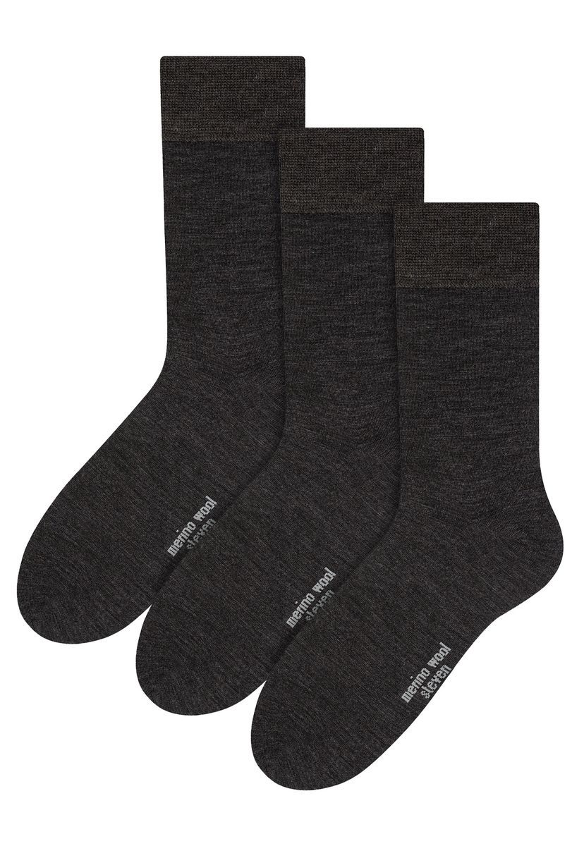 Steven - 3 Paar Multipack Herren Original Merinowolle Socken - Holzkohle