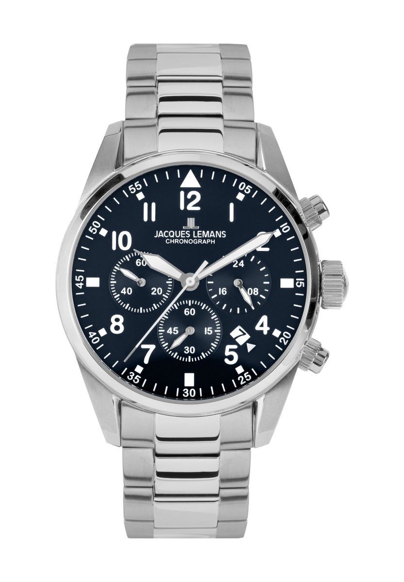 Herren Chronograph Uhr, Silberfarben/Blau