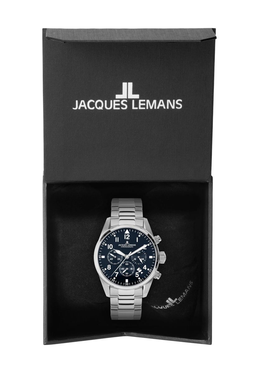 Herren Chronograph Uhr, Silberfarben/Blau