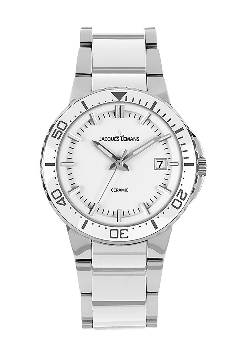 Weiße Keramiklünette Edelstahl Uhr