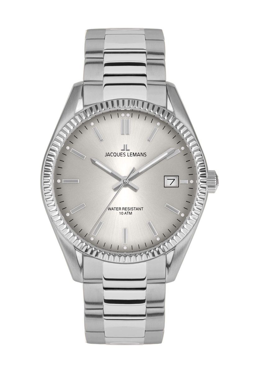 Elegante silberfarbene analoge Armbanduhr