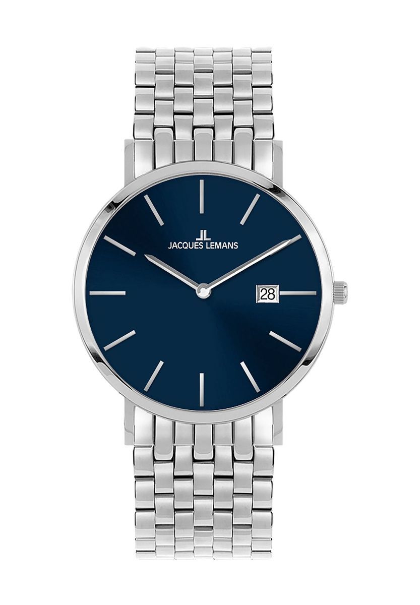 Minimalistische Edelstahl-Uhr mit blauem Zifferblatt