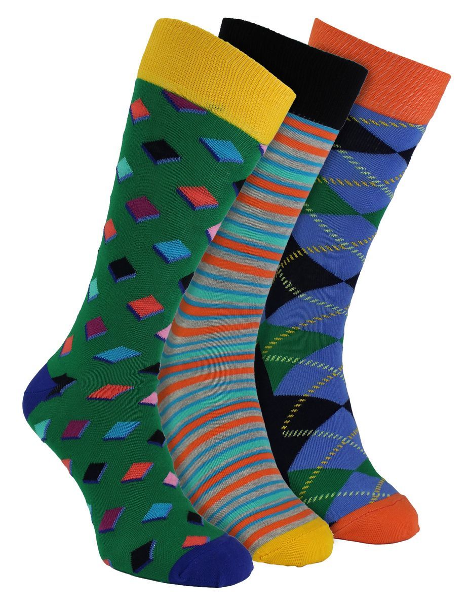 HS von Happy Socks - Herren 3er Pack lustige, ausgefallene Socken - Diamant (Grün)