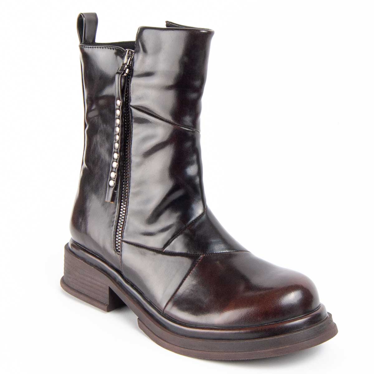 Lederstiefeletten mit Nieten-Zipper
