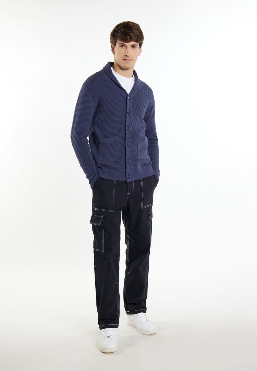 Baumwoll-Strickjacke mit strukturiertem Schalkragen